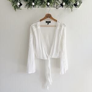 Aakaa Sheer White Front Tie Open Blouse Cropped boho Size S 223181